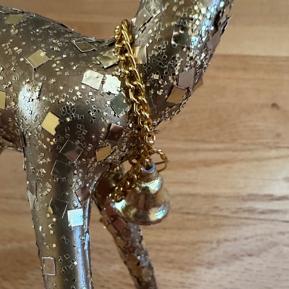 Vintage Gold Glitter Hard Plastic Deer Reindeer with Bell - Picture 10 of 12